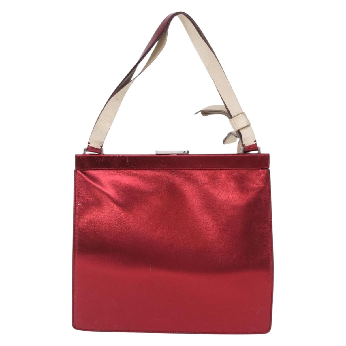 Miu Miu Hand Bag Leather Red Silver Auth 204327