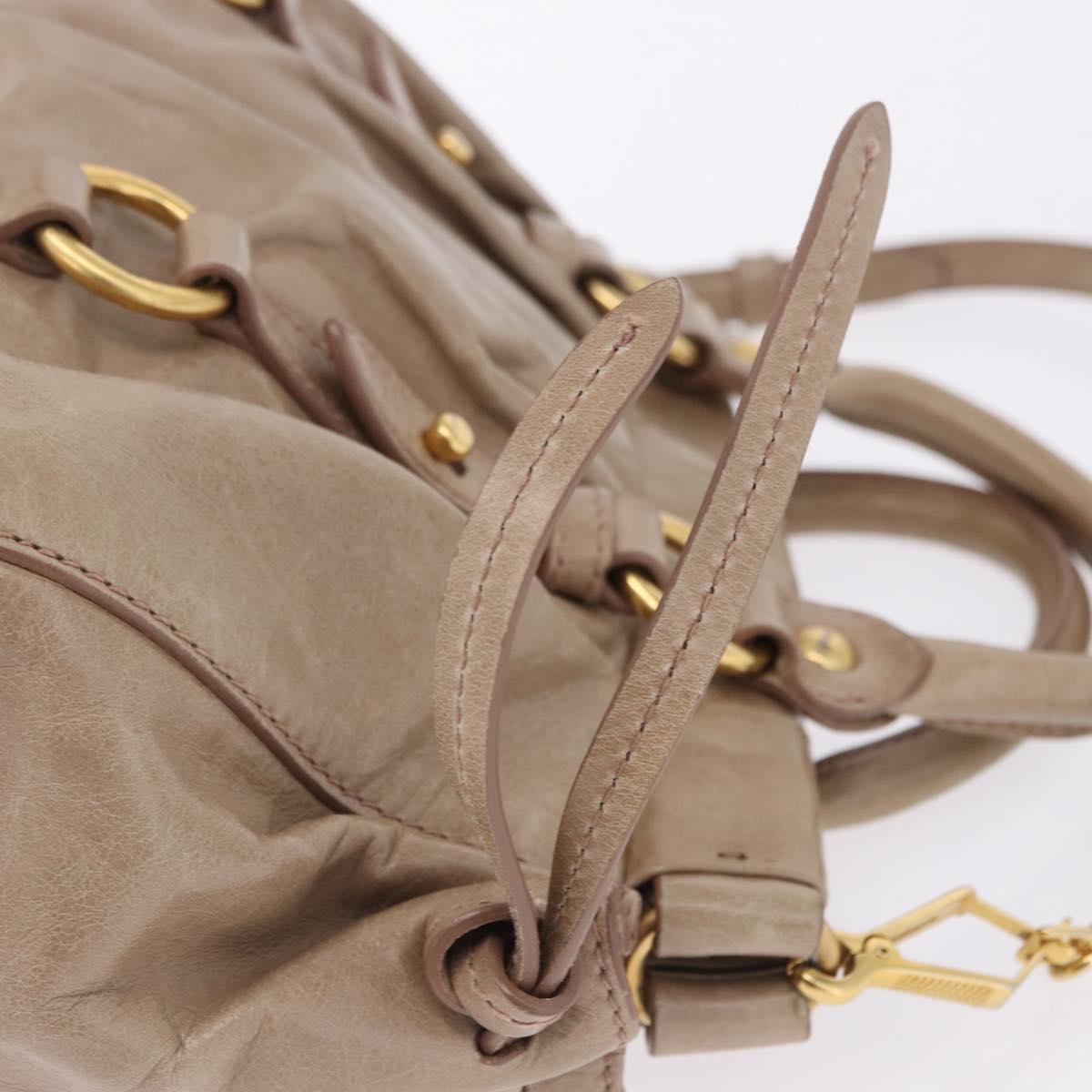 Miu Miu Hand Bag Vitellolux 2way Beige Gold Auth 204328V