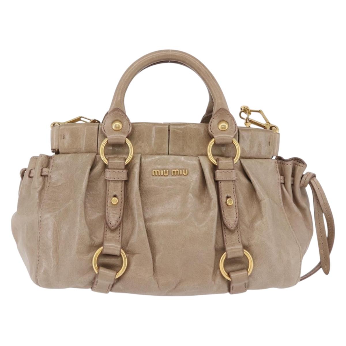 Miu Miu Hand Bag Vitellolux 2way Beige Gold Auth 204328V