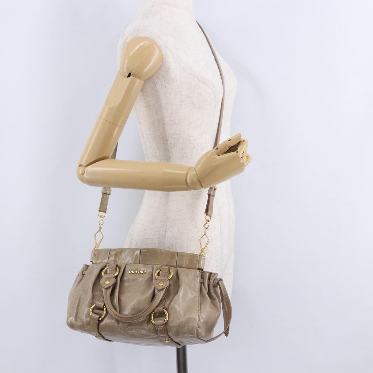 Miu Miu Hand Bag Vitellolux 2way Beige Gold Auth 204328V