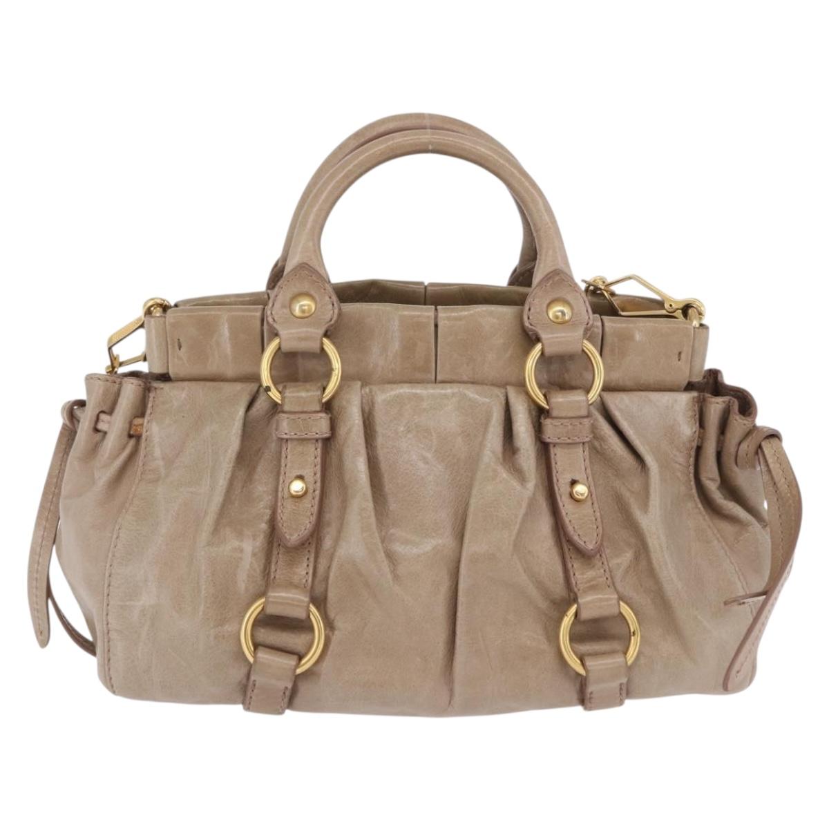 Miu Miu Hand Bag Vitellolux 2way Beige Gold Auth 204328V