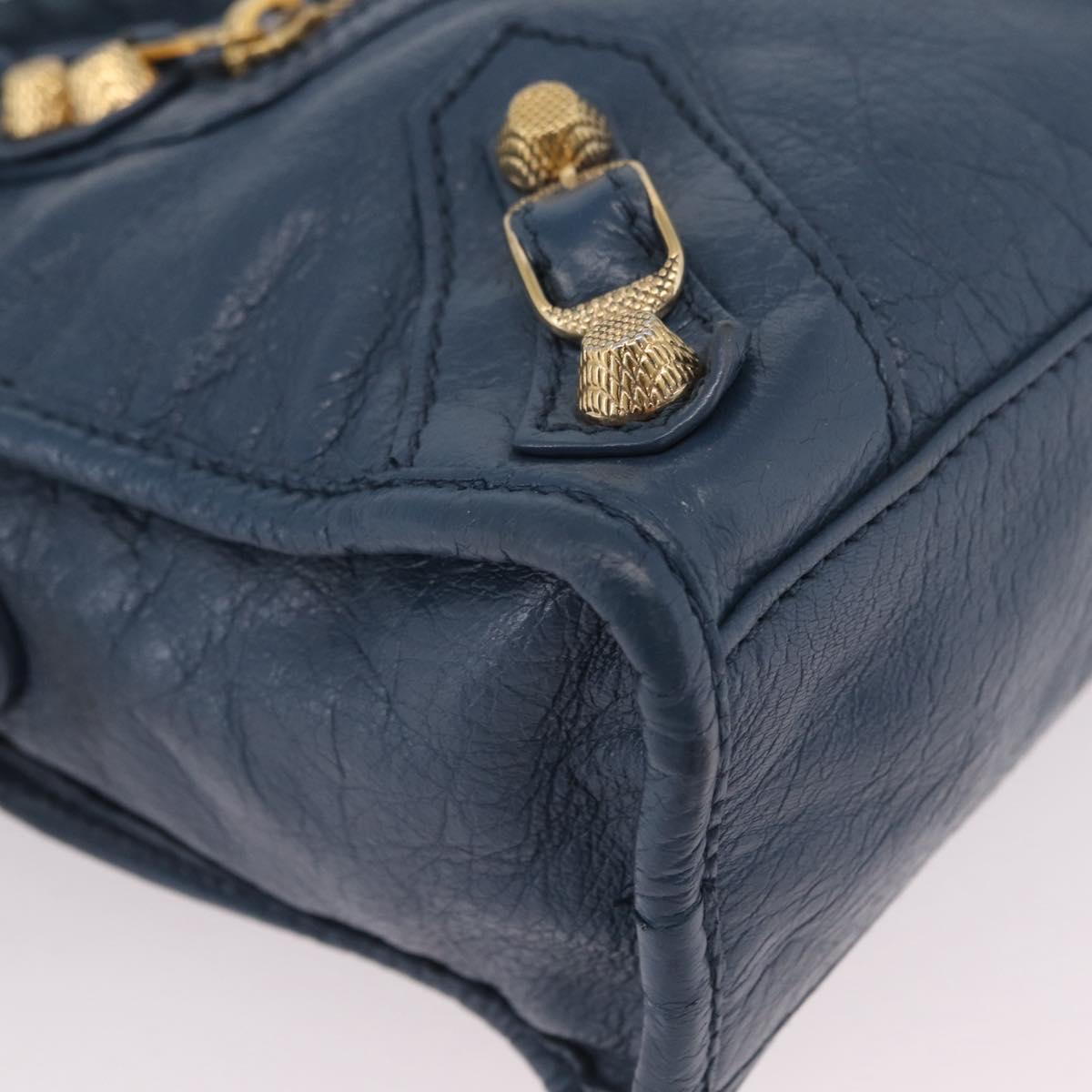 BALENCIAGA Giant Mini cCty Hand Bag Leather 2way Blue Gold 309544 Auth 204329M