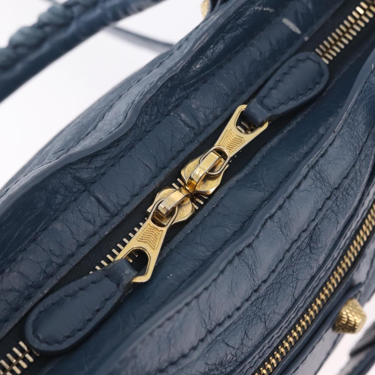 BALENCIAGA Giant Mini cCty Hand Bag Leather 2way Blue Gold 309544 Auth 204329M