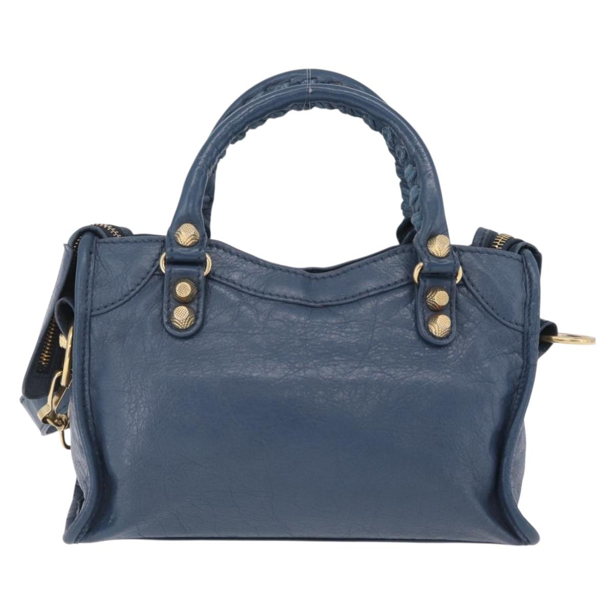 BALENCIAGA Giant Mini cCty Hand Bag Leather 2way Blue Gold 309544 Auth 204329M