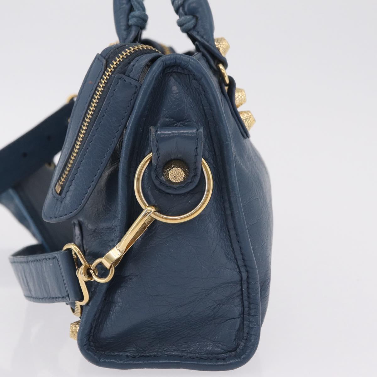 BALENCIAGA Giant Mini cCty Hand Bag Leather 2way Blue Gold 309544 Auth 204329M