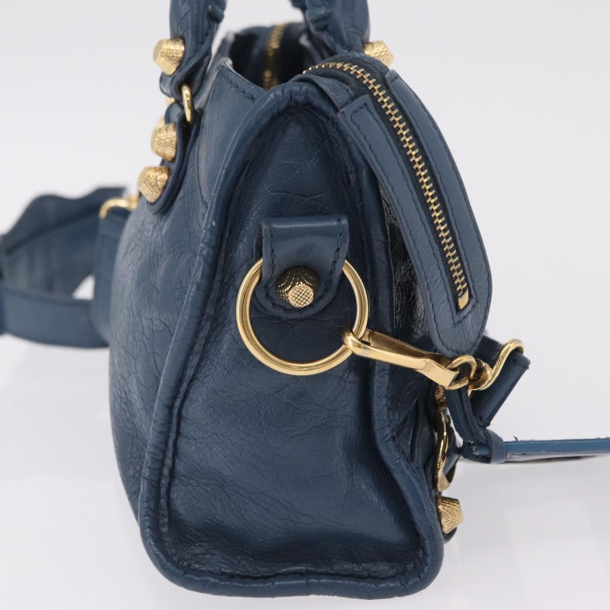 BALENCIAGA Giant Mini cCty Hand Bag Leather 2way Blue Gold 309544 Auth 204329M
