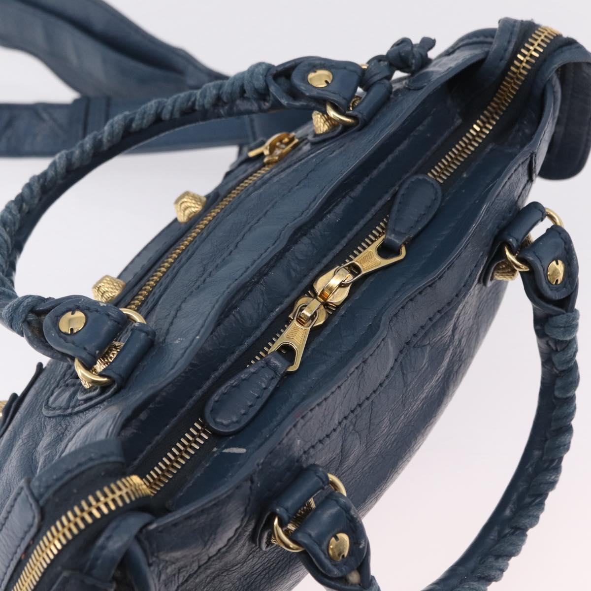 BALENCIAGA Giant Mini cCty Hand Bag Leather 2way Blue Gold 309544 Auth 204329M