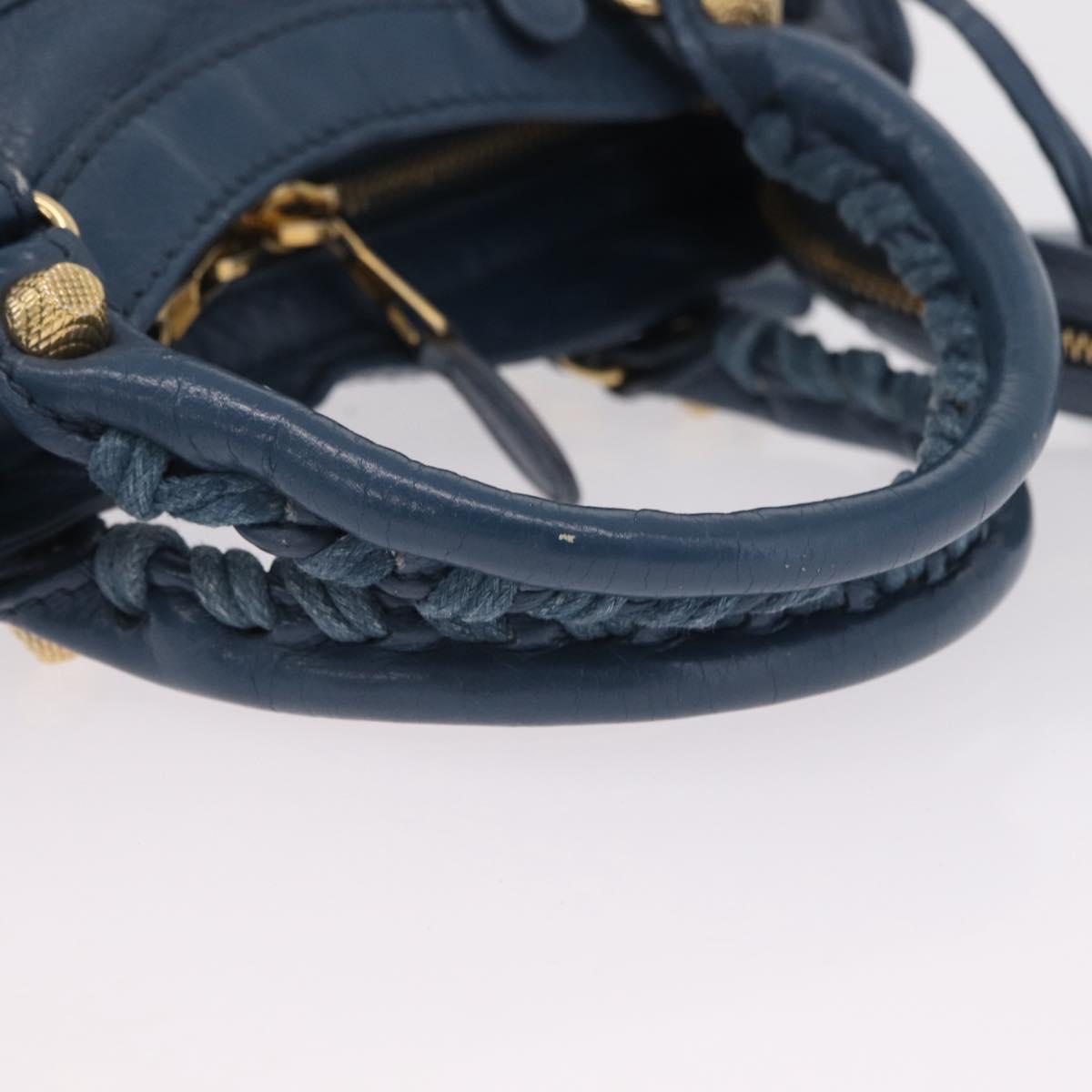 BALENCIAGA Giant Mini cCty Hand Bag Leather 2way Blue Gold 309544 Auth 204329M