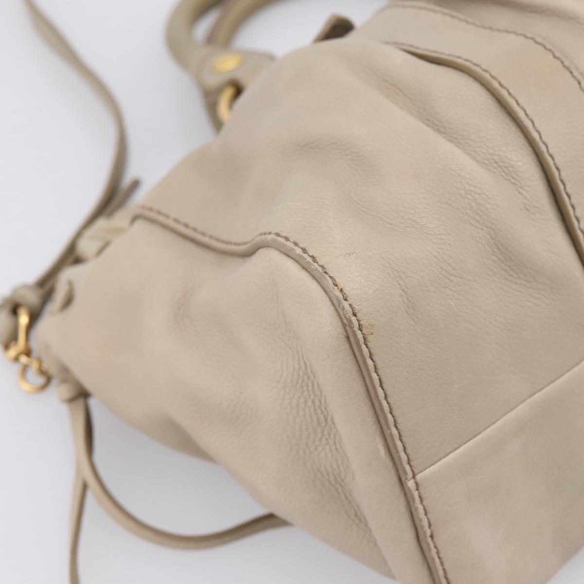 Miu Miu Hand Bag Leather 2way Beige Gold Auth 204331V