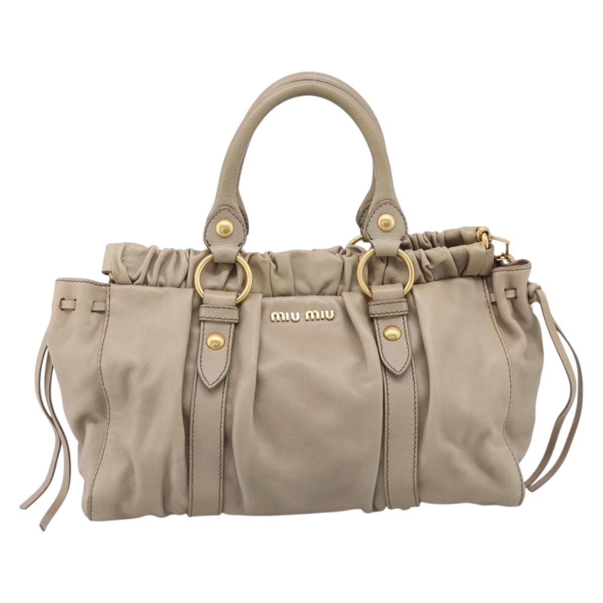 Miu Miu Hand Bag Leather 2way Beige Gold Auth 204331V