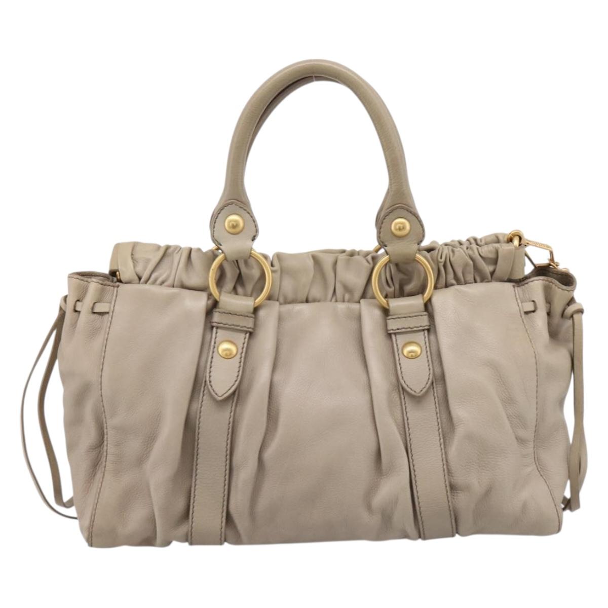 Miu Miu Hand Bag Leather 2way Beige Gold Auth 204331V