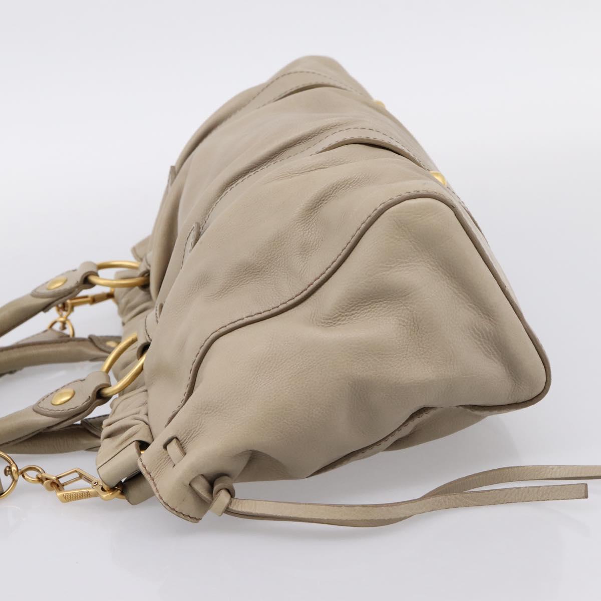 Miu Miu Hand Bag Leather 2way Beige Gold Auth 204331V