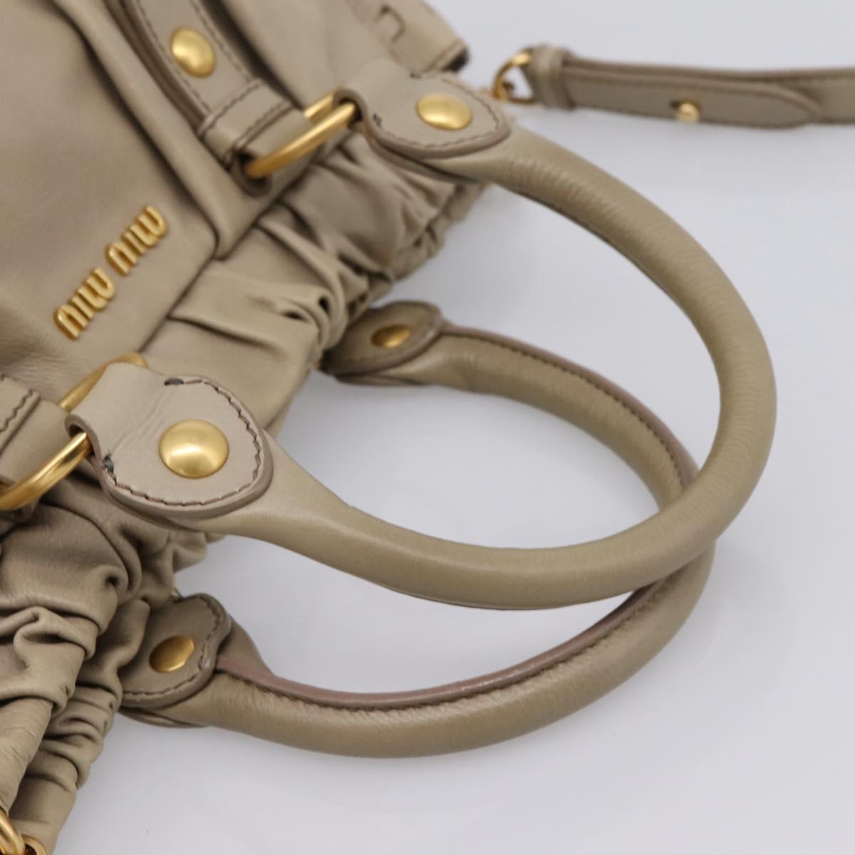 Miu Miu Hand Bag Leather 2way Beige Gold Auth 204331V