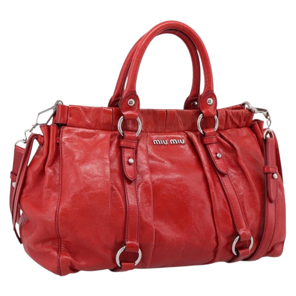 Miu Miu Hand Bag Vitellolux 2way Red Gold Auth 204332V