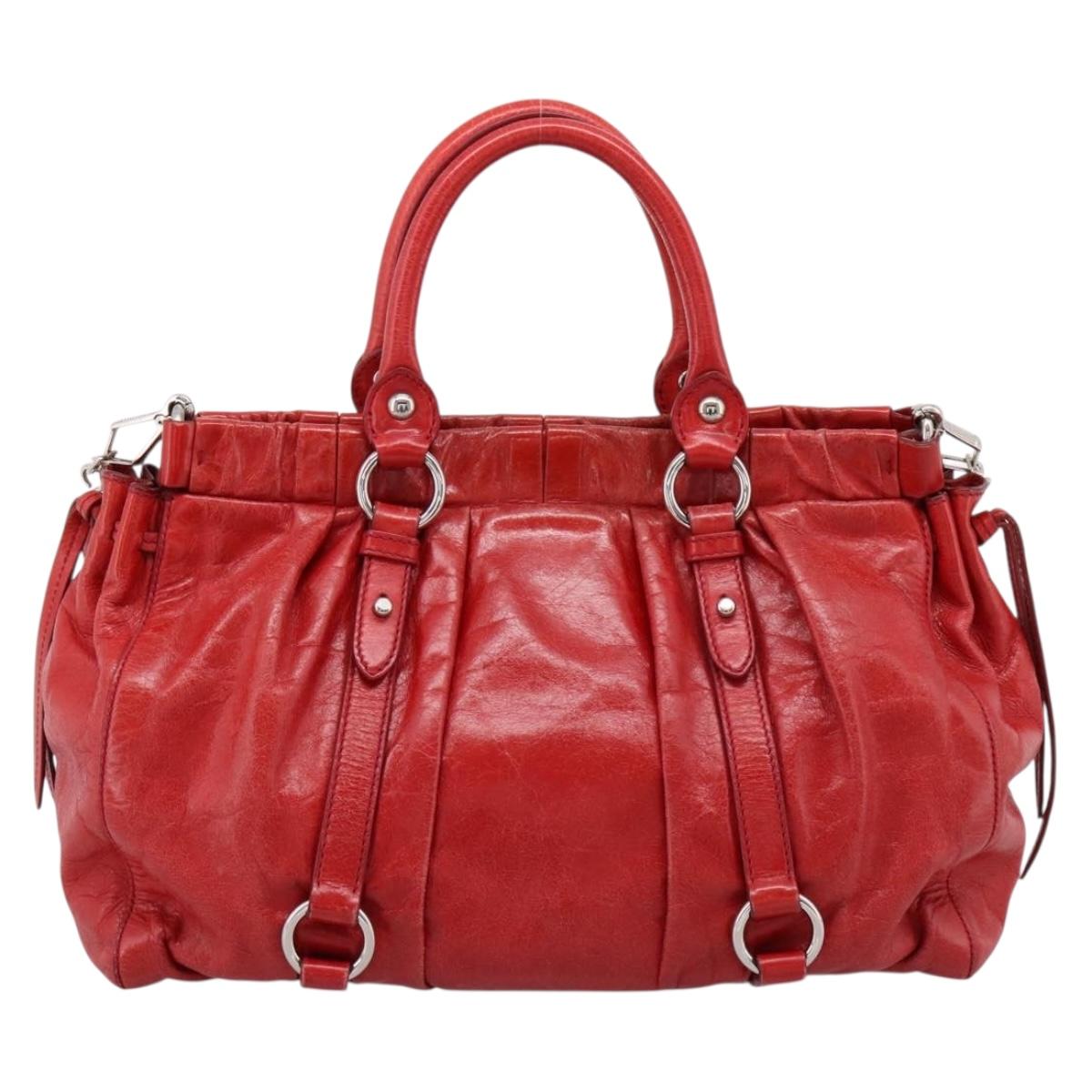 Miu Miu Hand Bag Vitellolux 2way Red Gold Auth 204332V