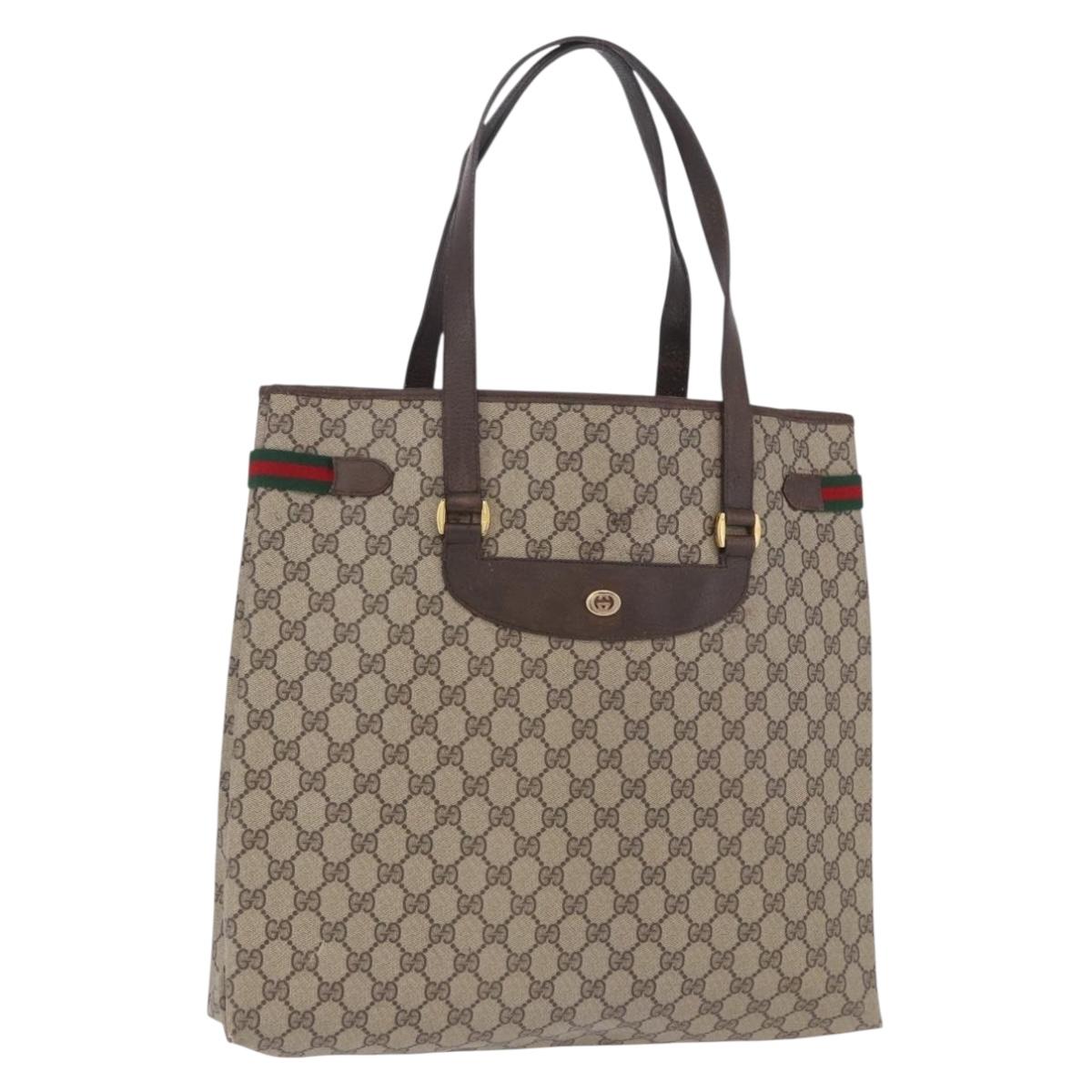 GUCCI GG Supreme Web Sherry Line Tote Bag PVC Beige Gold 39 02 091 Auth 204333