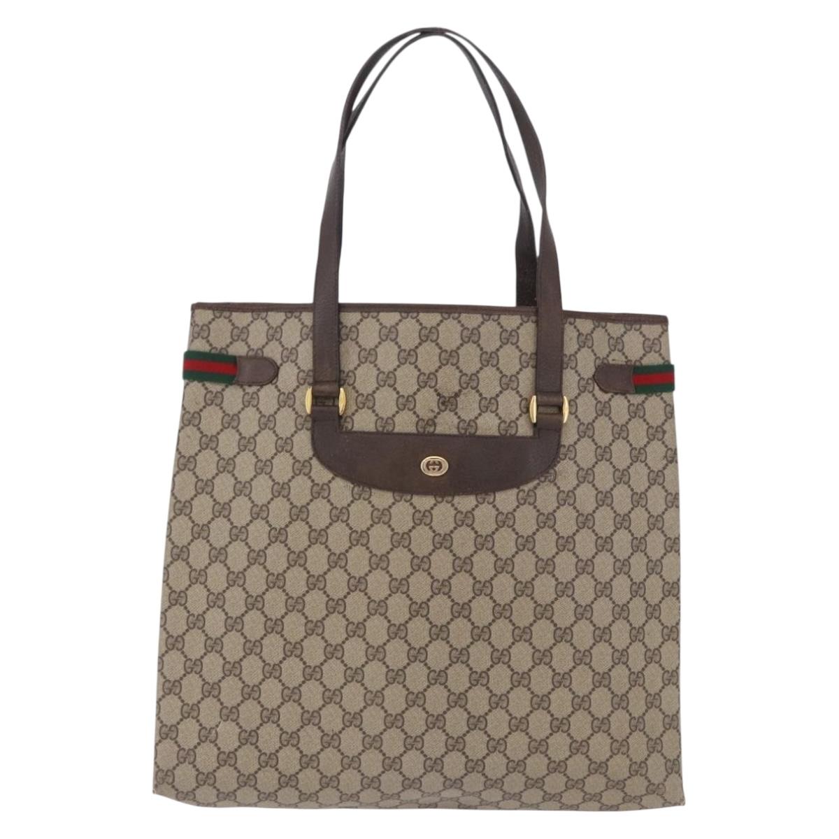 GUCCI GG Supreme Web Sherry Line Tote Bag PVC Beige Gold 39 02 091 Auth 204333