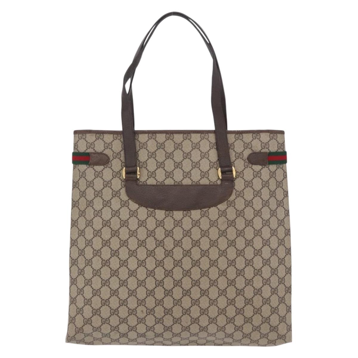 GUCCI GG Supreme Web Sherry Line Tote Bag PVC Beige Gold 39 02 091 Auth 204333