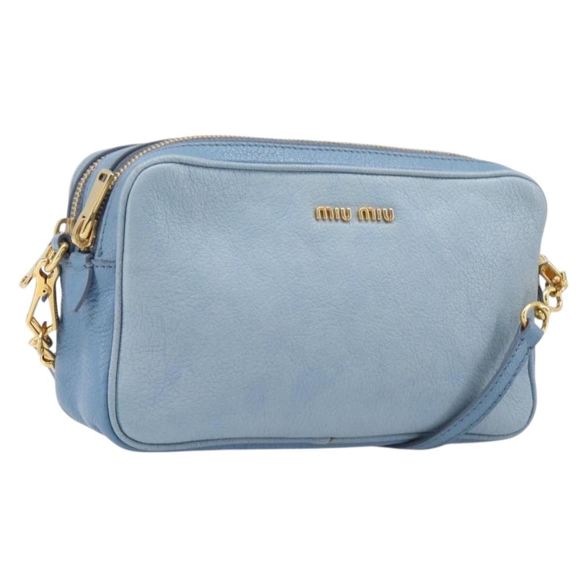 Miu Miu Shoulder Bag Leather Gold Light Blue Auth 204334A