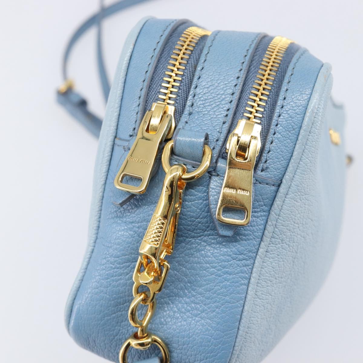Miu Miu Shoulder Bag Leather Gold Light Blue Auth 204334A