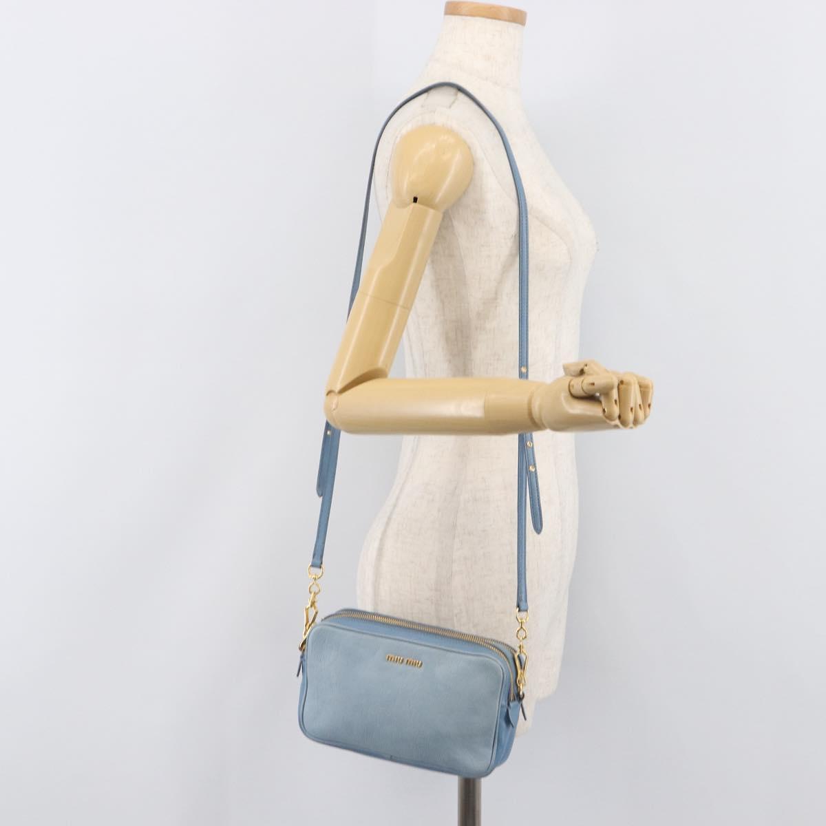 Miu Miu Shoulder Bag Leather Gold Light Blue Auth 204334A