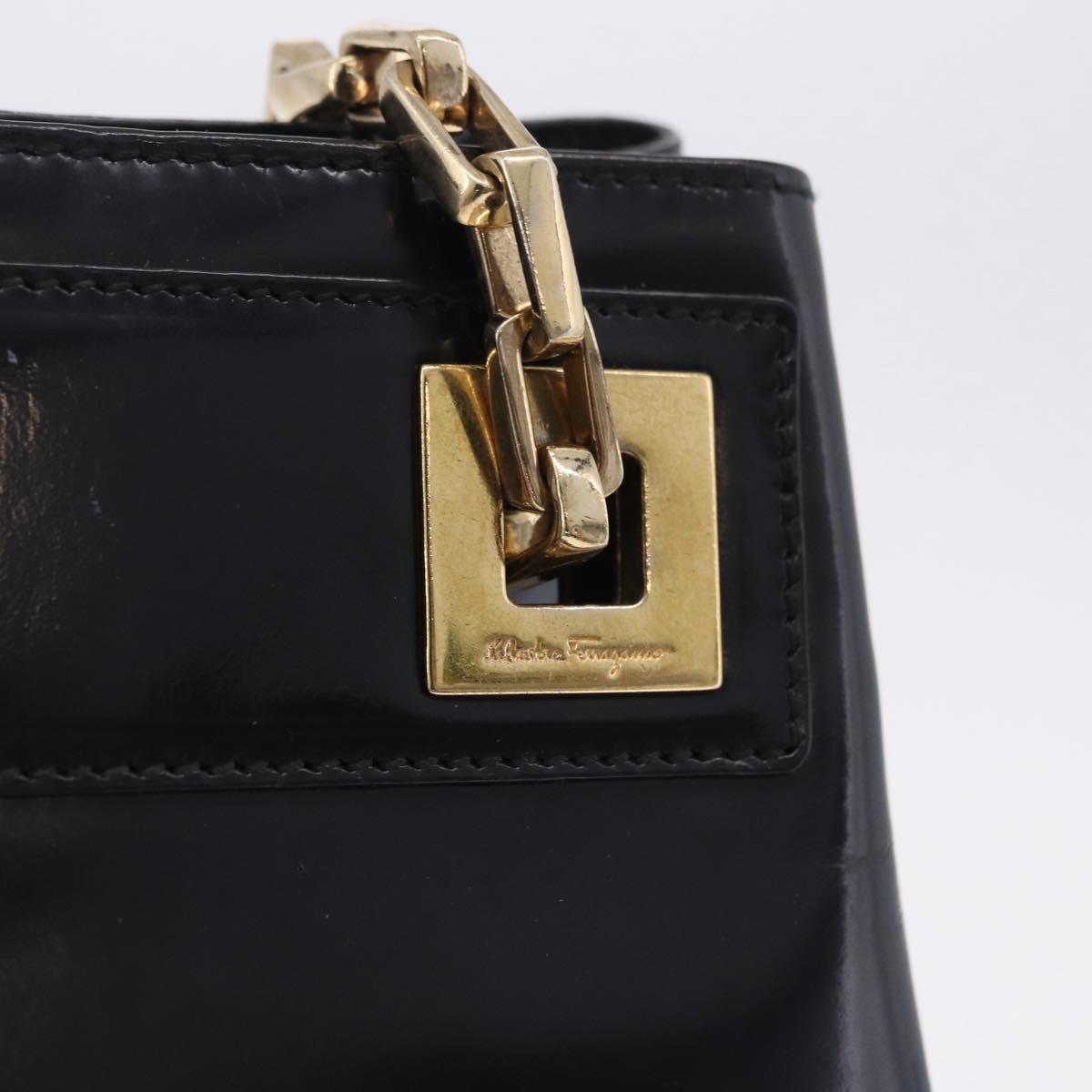 Salvatore Ferragamo Chain Shoulder Bag Patent leather Black Gold Auth 204336
