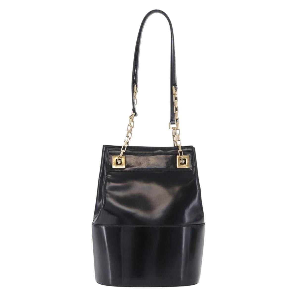 Salvatore Ferragamo Chain Shoulder Bag Patent leather Black Gold Auth 204336