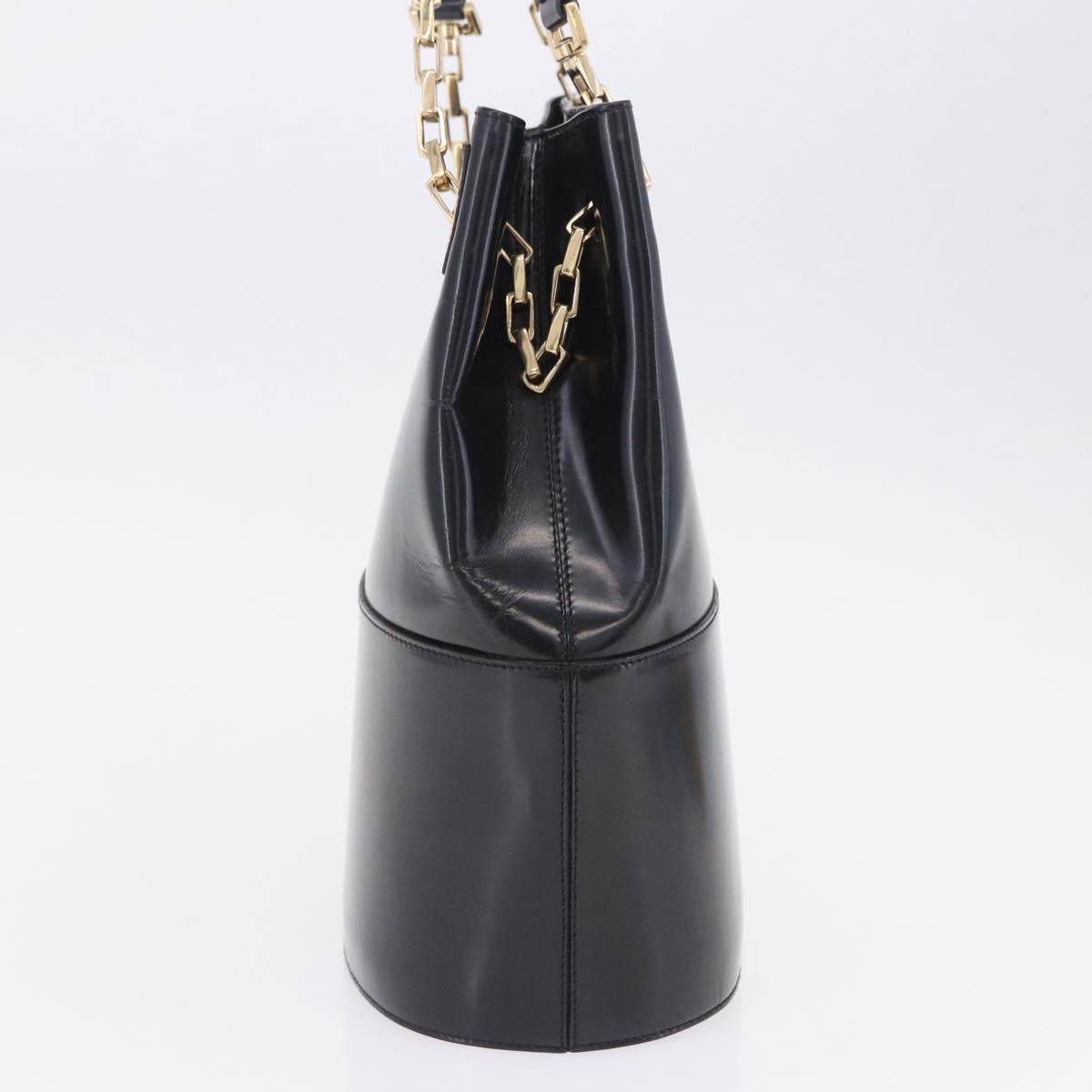 Salvatore Ferragamo Chain Shoulder Bag Patent leather Black Gold Auth 204336