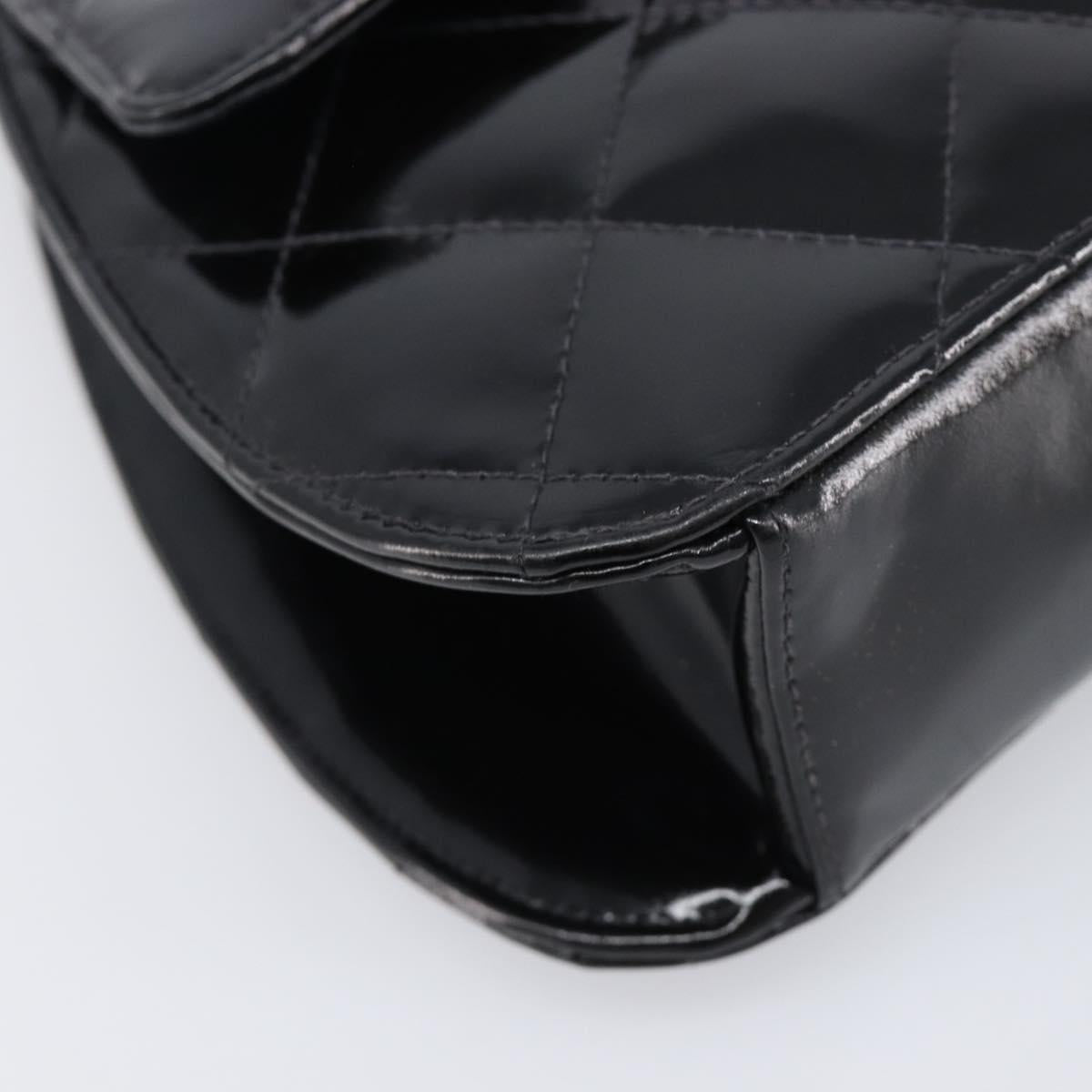 CHANEL Matelasse Chain Hand Bag Patent leather Black Silver CC Auth 204339A