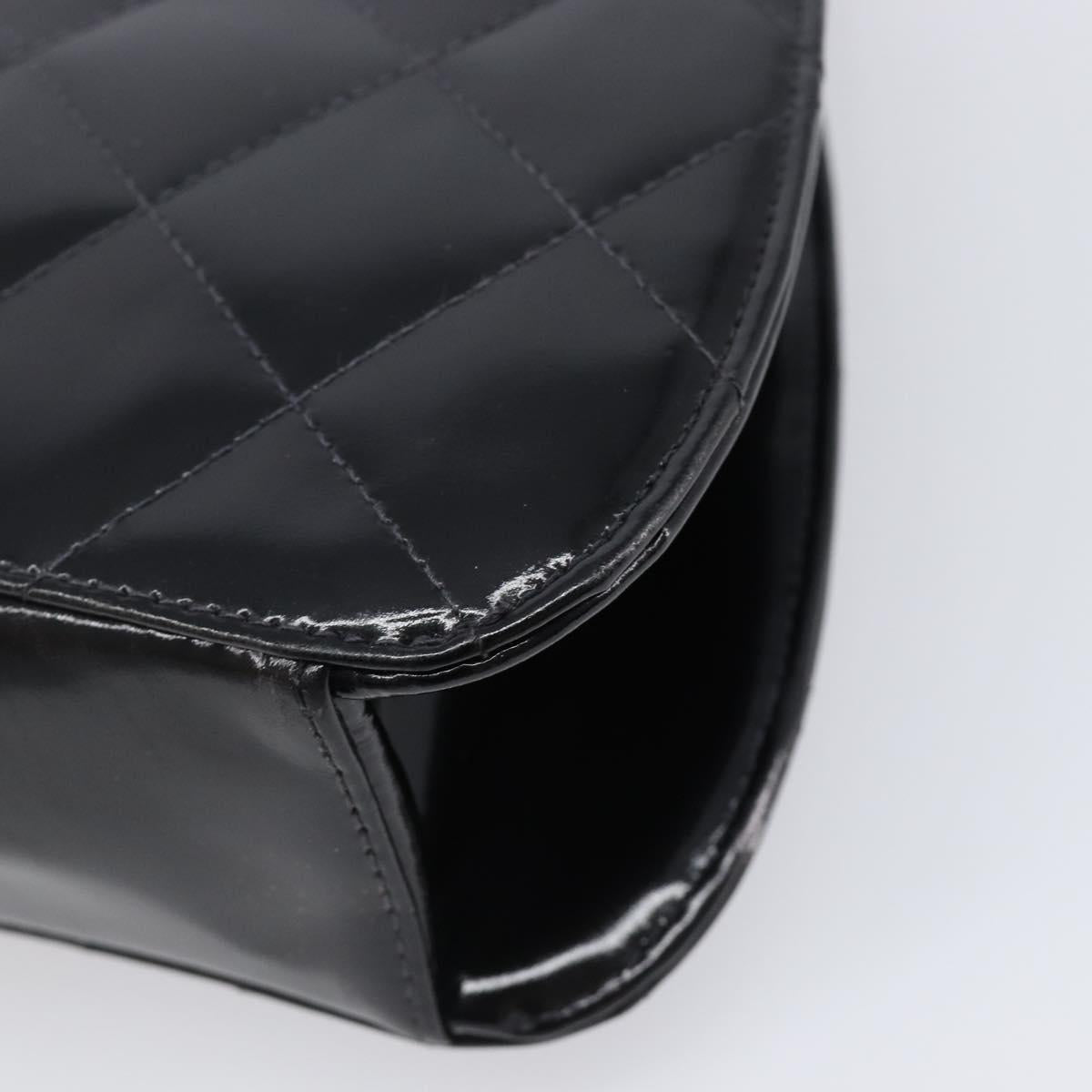 CHANEL Matelasse Chain Hand Bag Patent leather Black Silver CC Auth 204339A