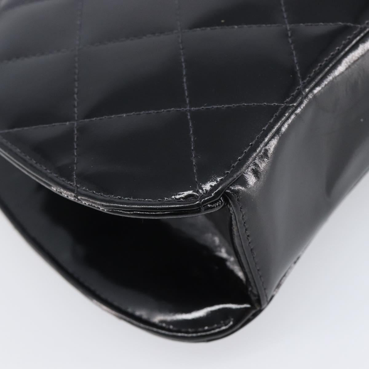 CHANEL Matelasse Chain Hand Bag Patent leather Black Silver CC Auth 204339A