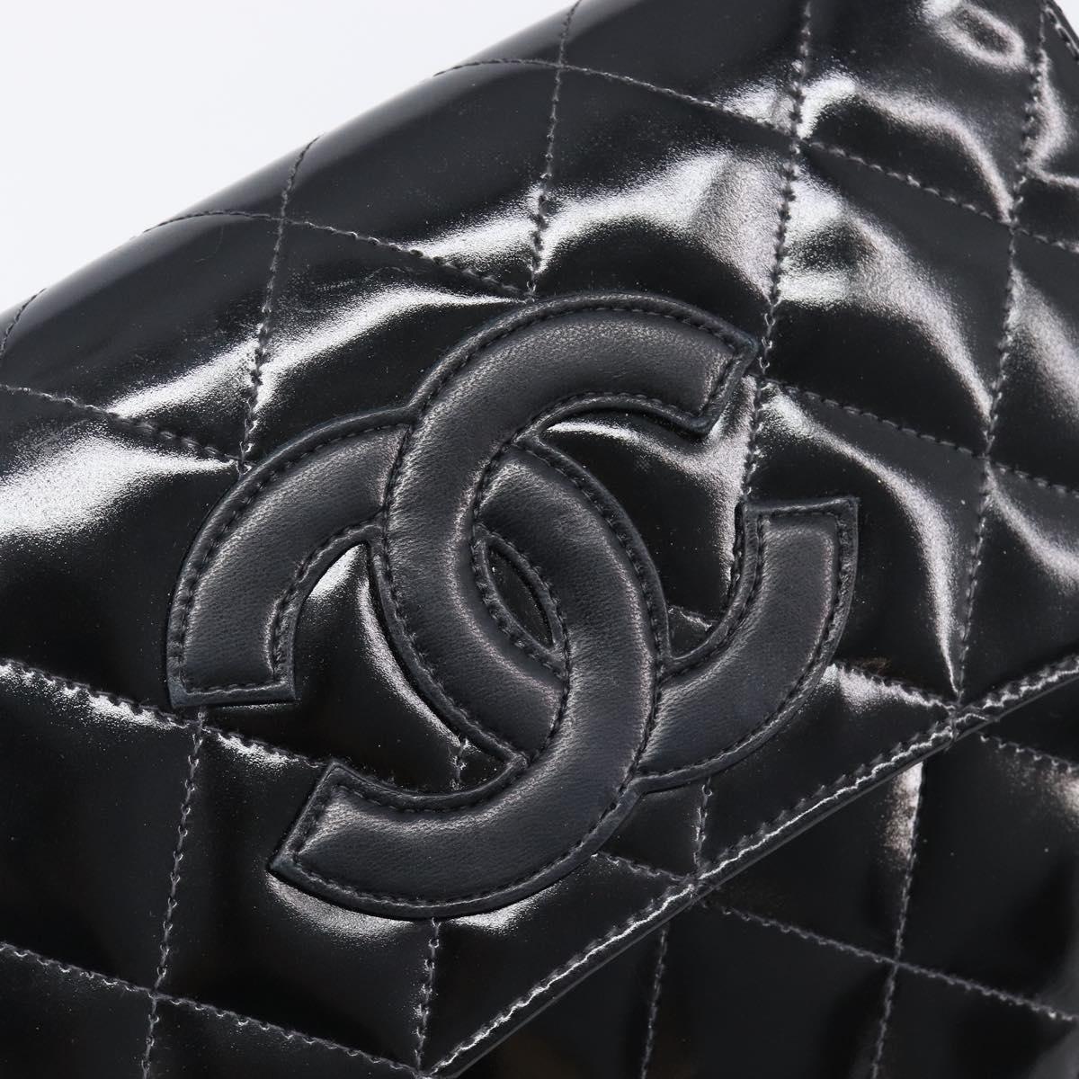 CHANEL Matelasse Chain Hand Bag Patent leather Black Silver CC Auth 204339A