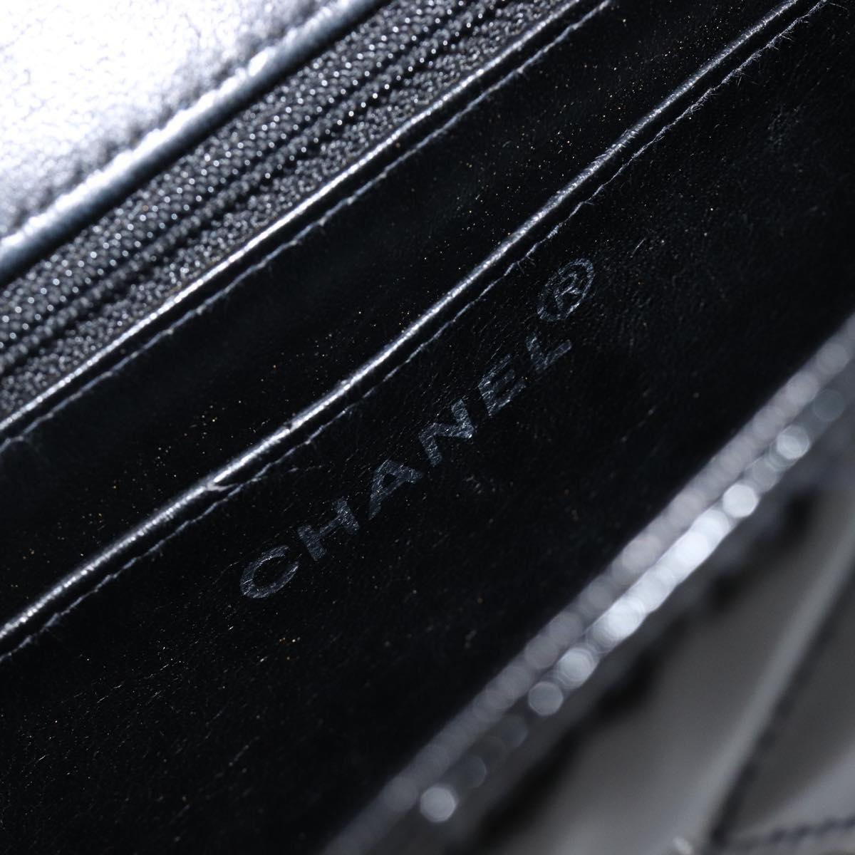 CHANEL Matelasse Chain Hand Bag Patent leather Black Silver CC Auth 204339A