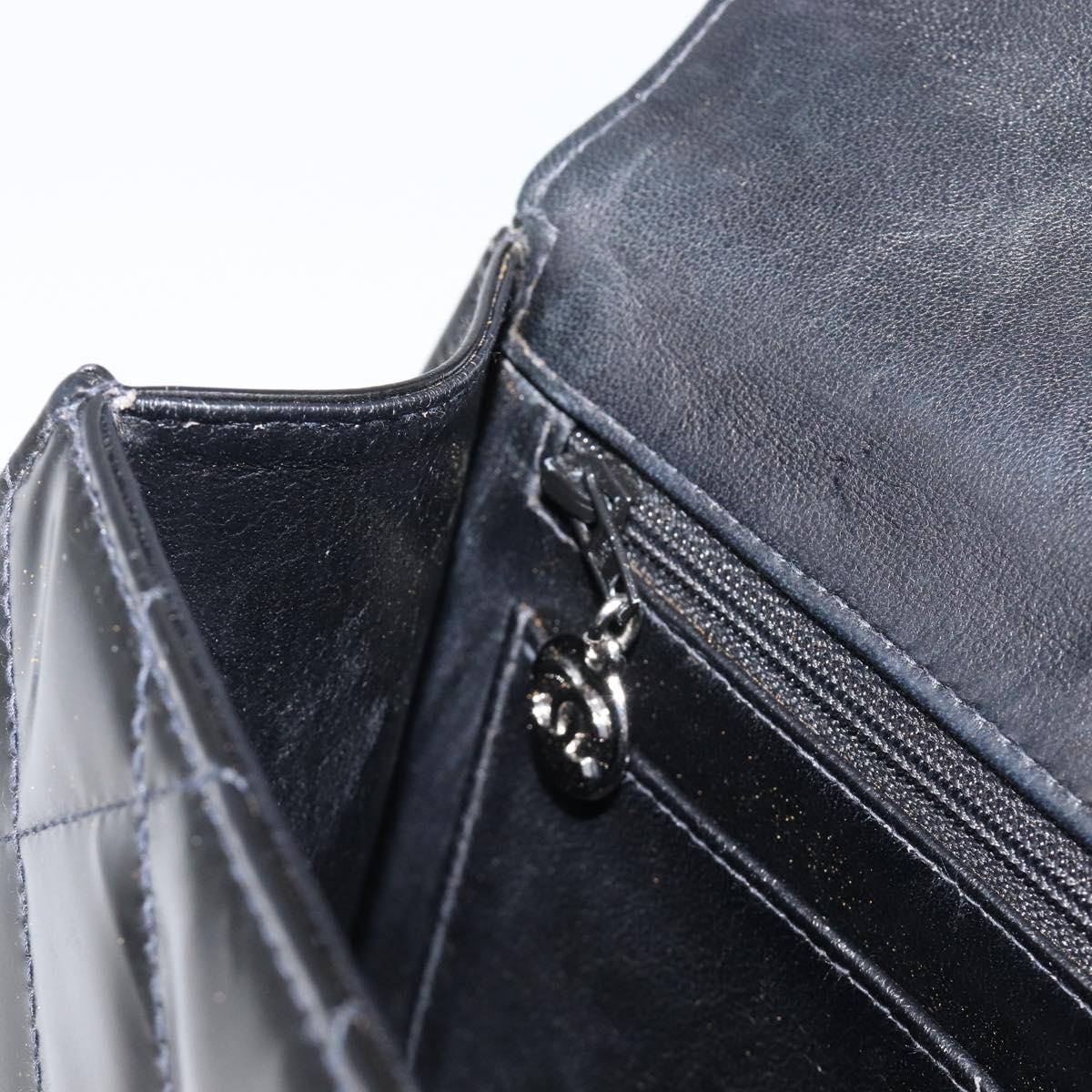 CHANEL Matelasse Chain Hand Bag Patent leather Black Silver CC Auth 204339A