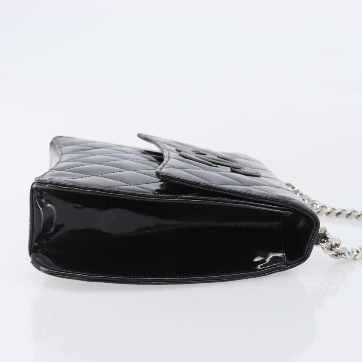 CHANEL Matelasse Chain Hand Bag Patent leather Black Silver CC Auth 204339A