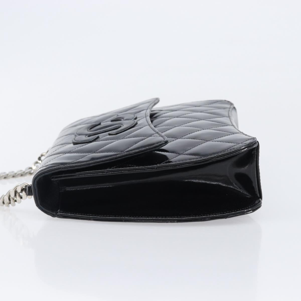 CHANEL Matelasse Chain Hand Bag Patent leather Black Silver CC Auth 204339A