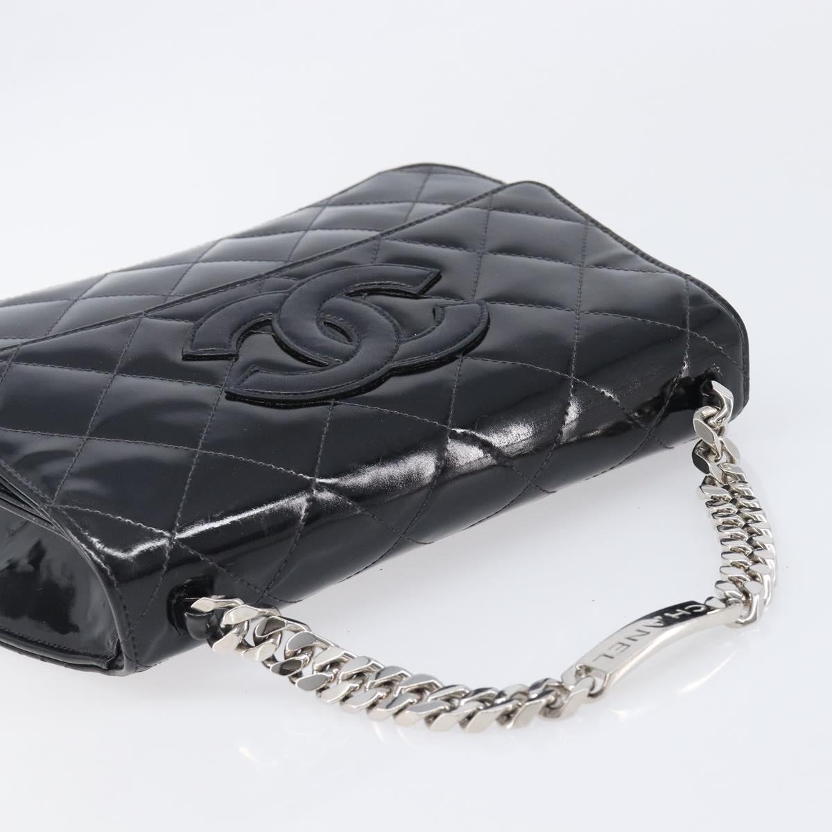 CHANEL Matelasse Chain Hand Bag Patent leather Black Silver CC Auth 204339A