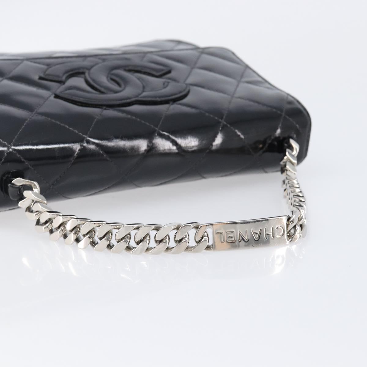 CHANEL Matelasse Chain Hand Bag Patent leather Black Silver CC Auth 204339A