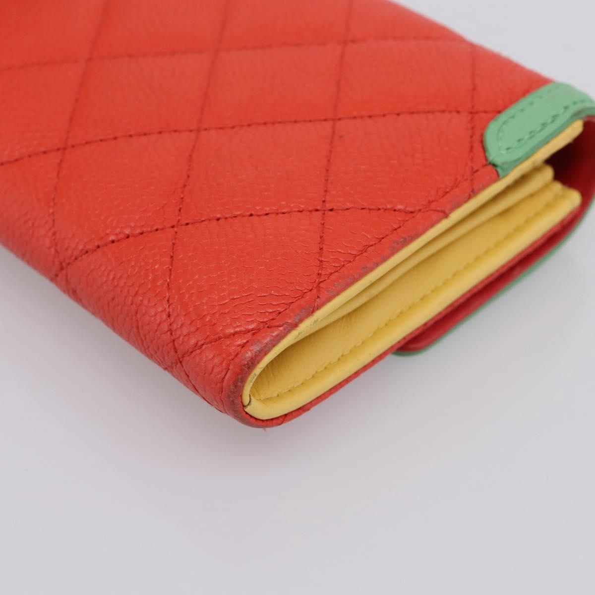 CHANEL CC Filigree Long Wallet Caviar Skin Red Gold CC Auth 204352M