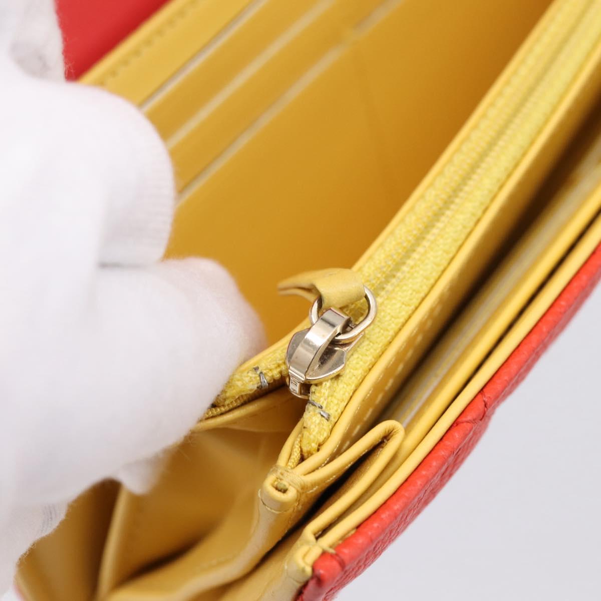 CHANEL CC Filigree Long Wallet Caviar Skin Red Gold CC Auth 204352M