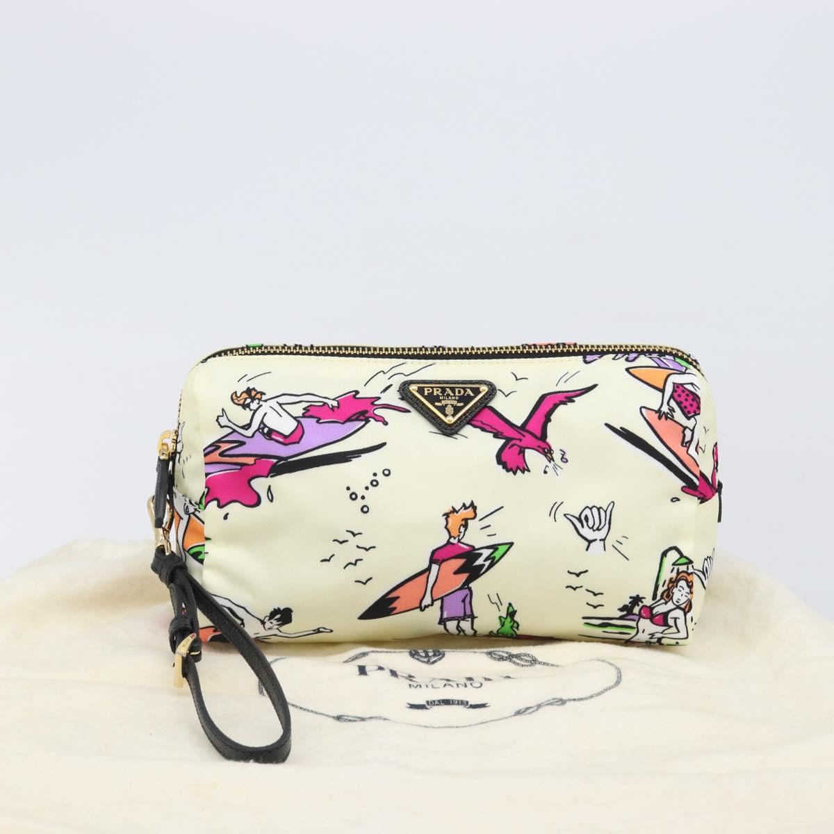 PRADA Pouch Nylon Ivory Gold Auth 204353A