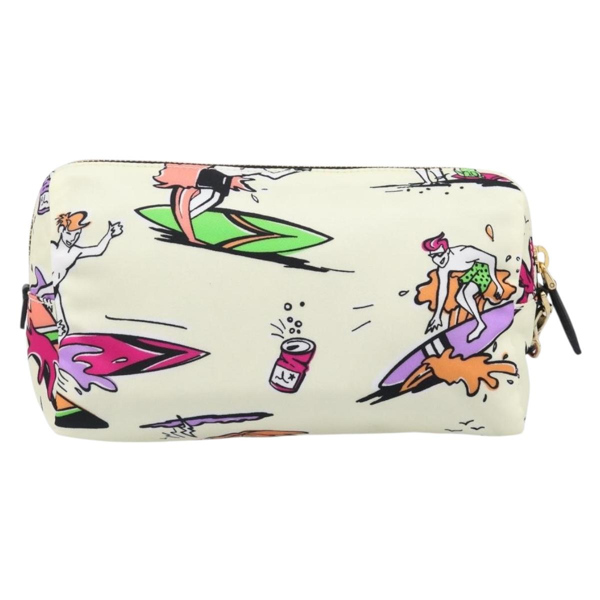 PRADA Pouch Nylon Ivory Gold Auth 204353A