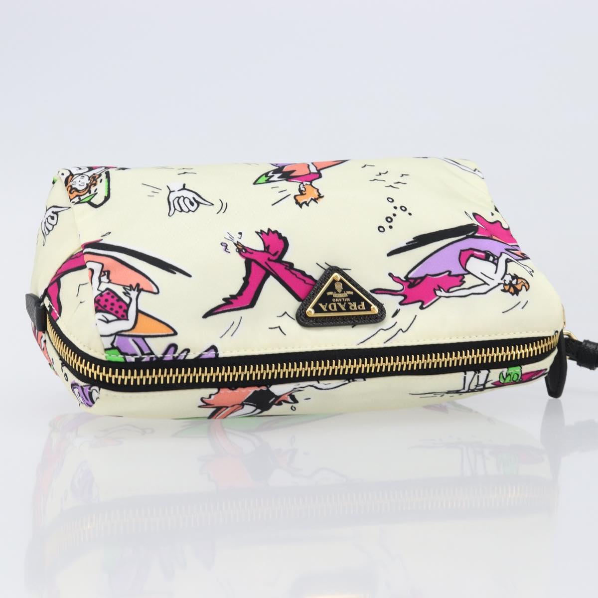 PRADA Pouch Nylon Ivory Gold Auth 204353A