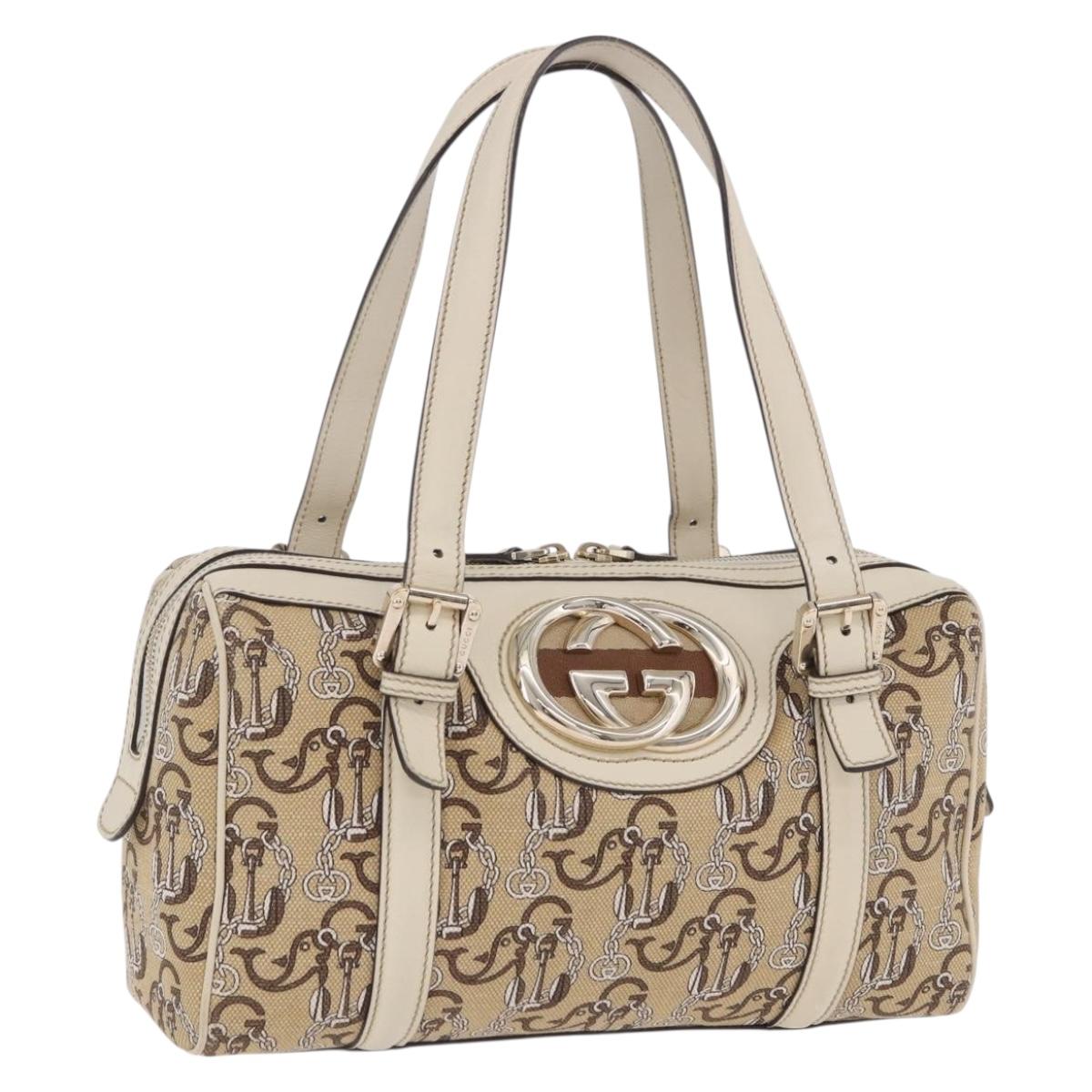 GUCCI Hand Bag Canvas Beige Gold 170009 Auth 204360V