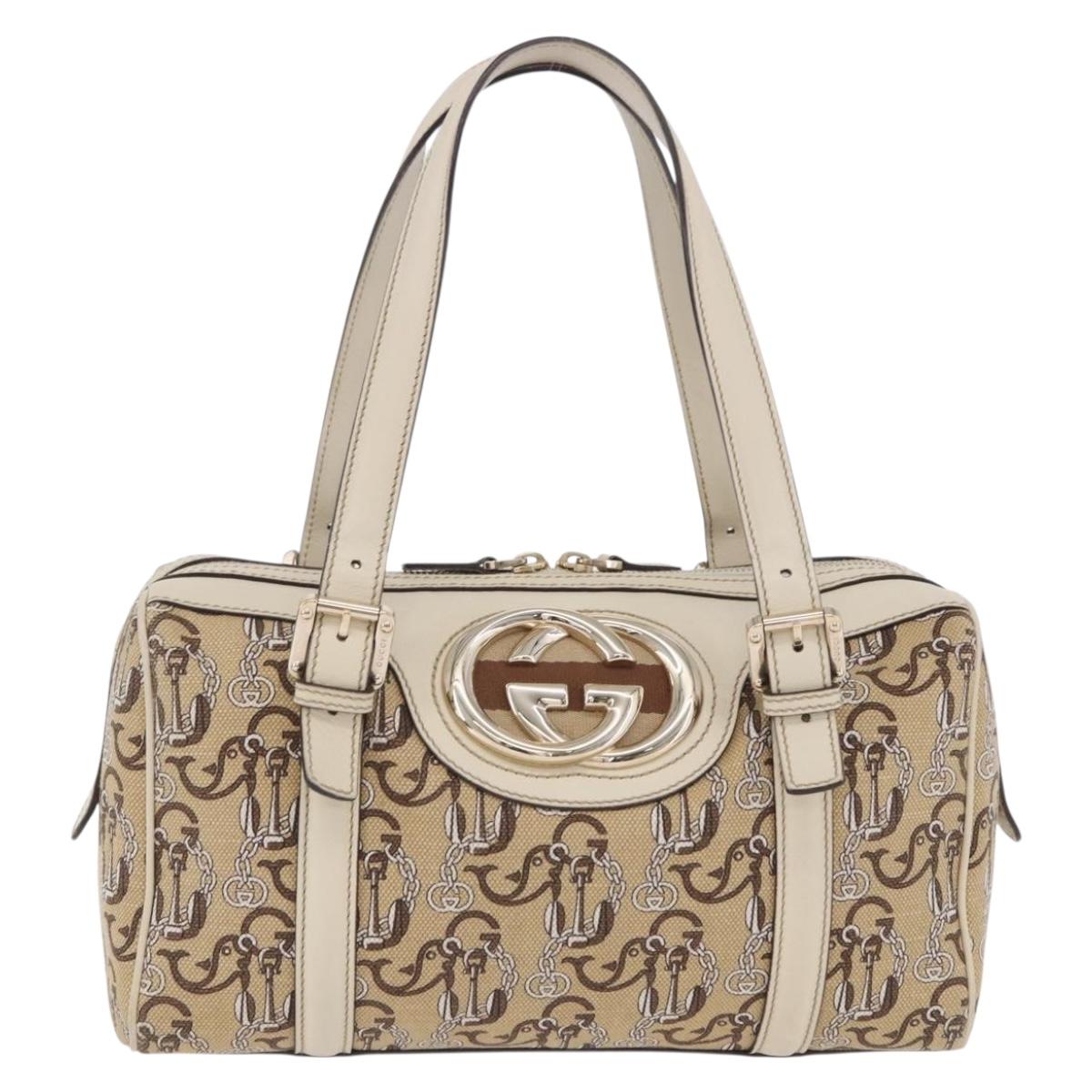 GUCCI Hand Bag Canvas Beige Gold 170009 Auth 204360V