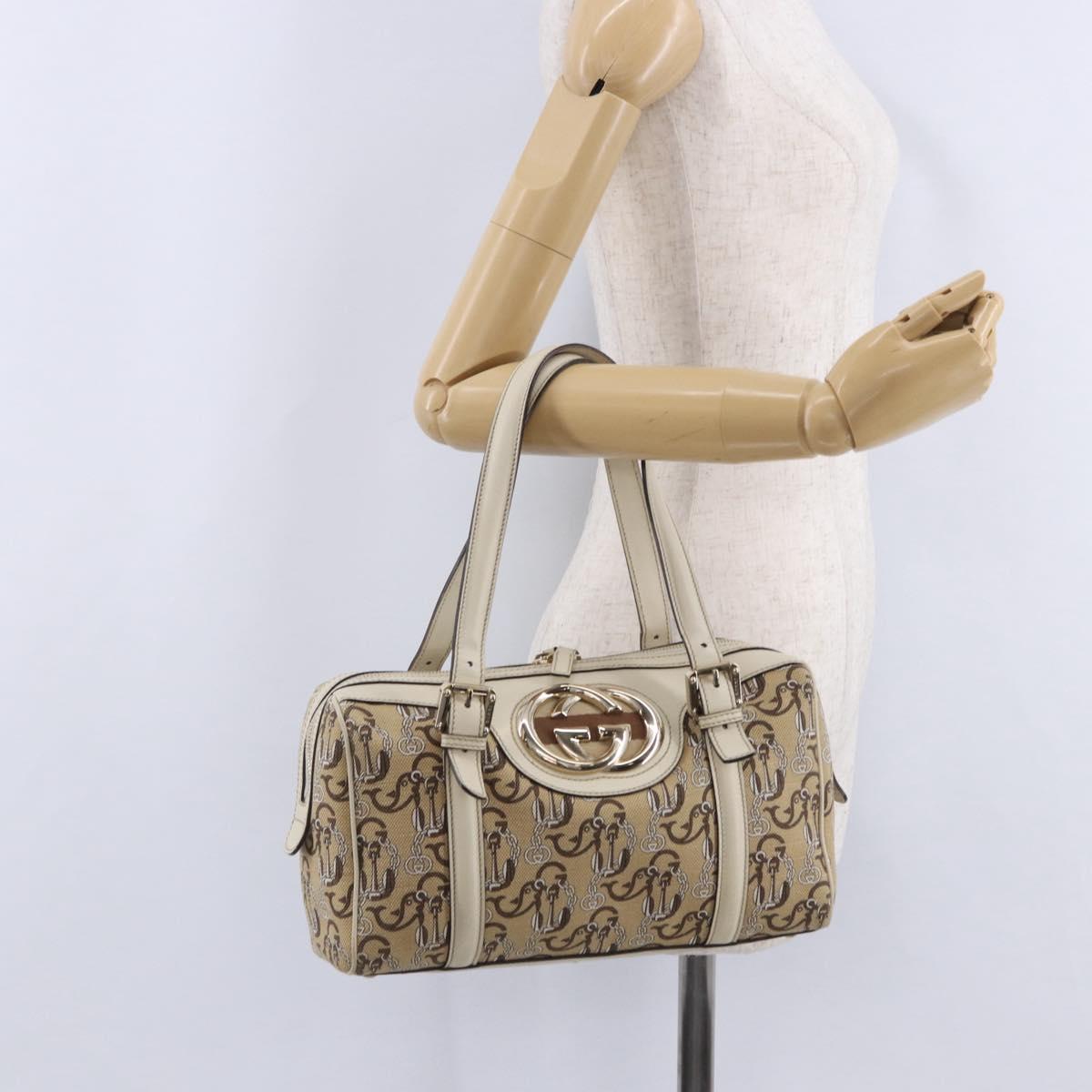 GUCCI Hand Bag Canvas Beige Gold 170009 Auth 204360V