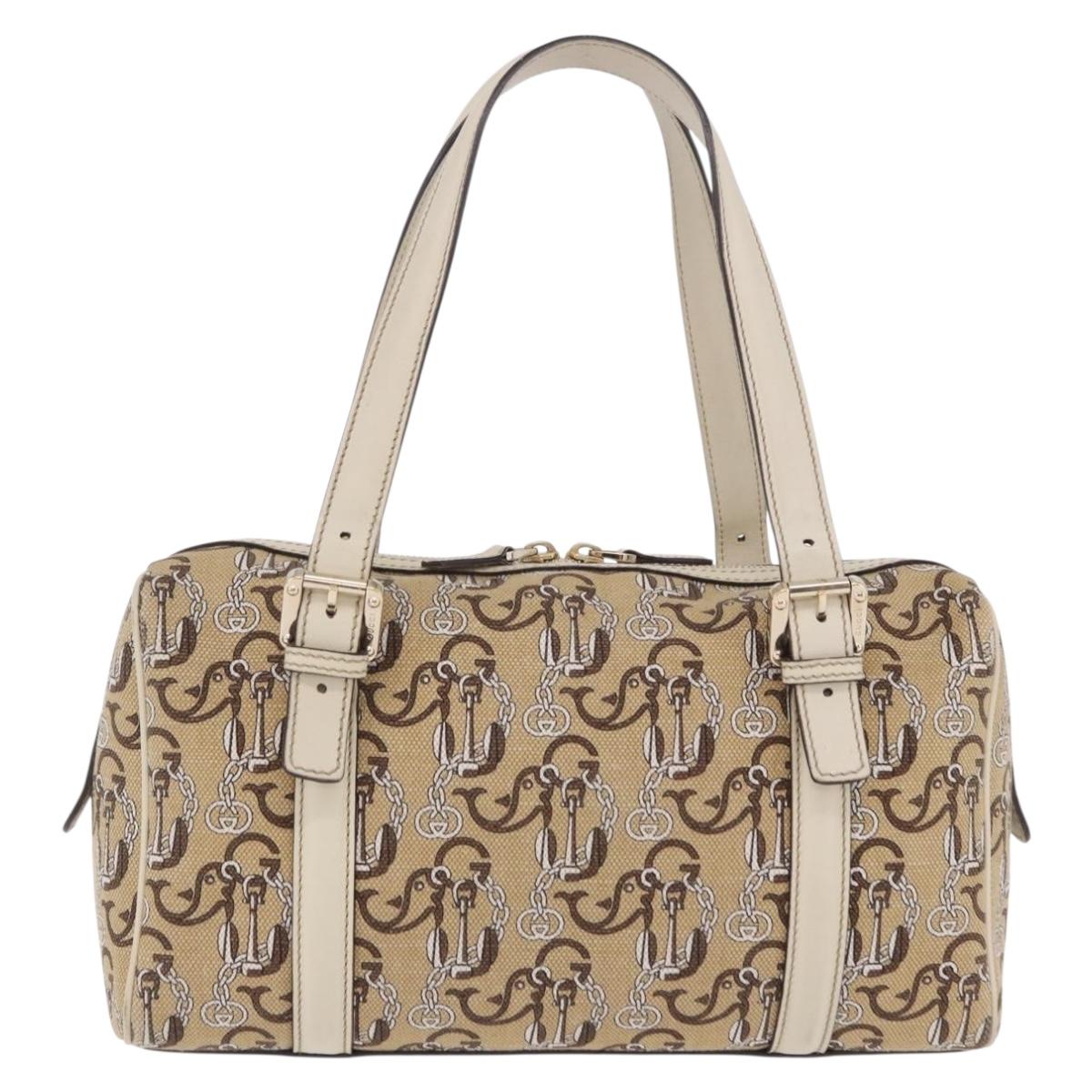 GUCCI Hand Bag Canvas Beige Gold 170009 Auth 204360V
