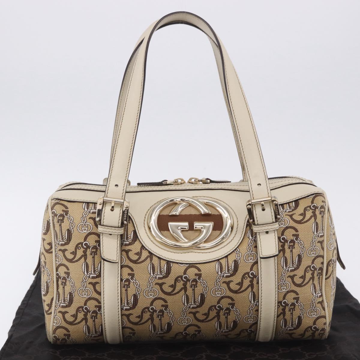 GUCCI Hand Bag Canvas Beige Gold 170009 Auth 204360V
