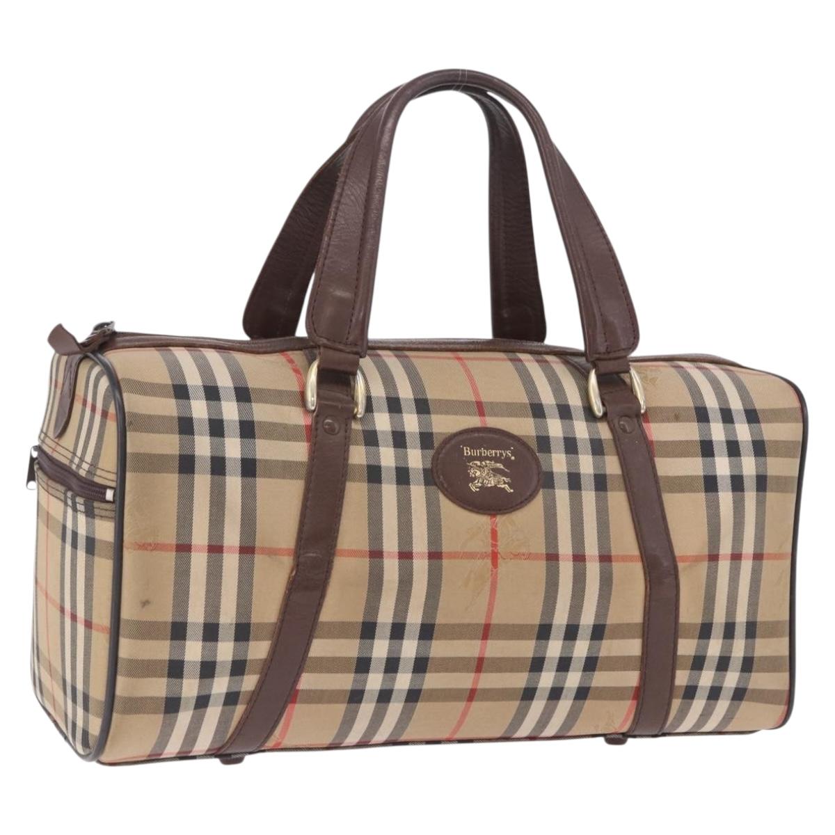 Burberrys Nova Check Boston Bag Canvas Beige Gold Auth 204367