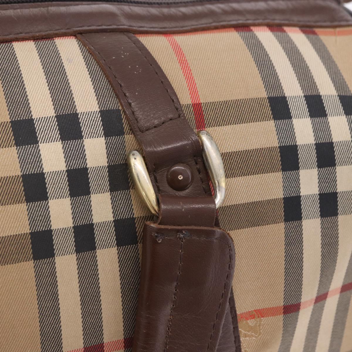 Burberrys Nova Check Boston Bag Canvas Beige Gold Auth 204367